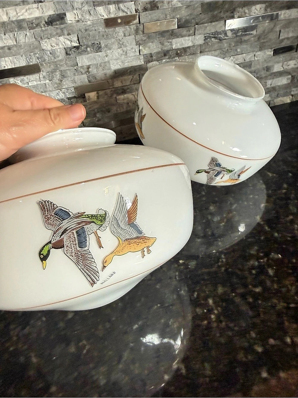 2 Vintage Mallard Duck Milk Glass 4”Fitter Light Fixtures